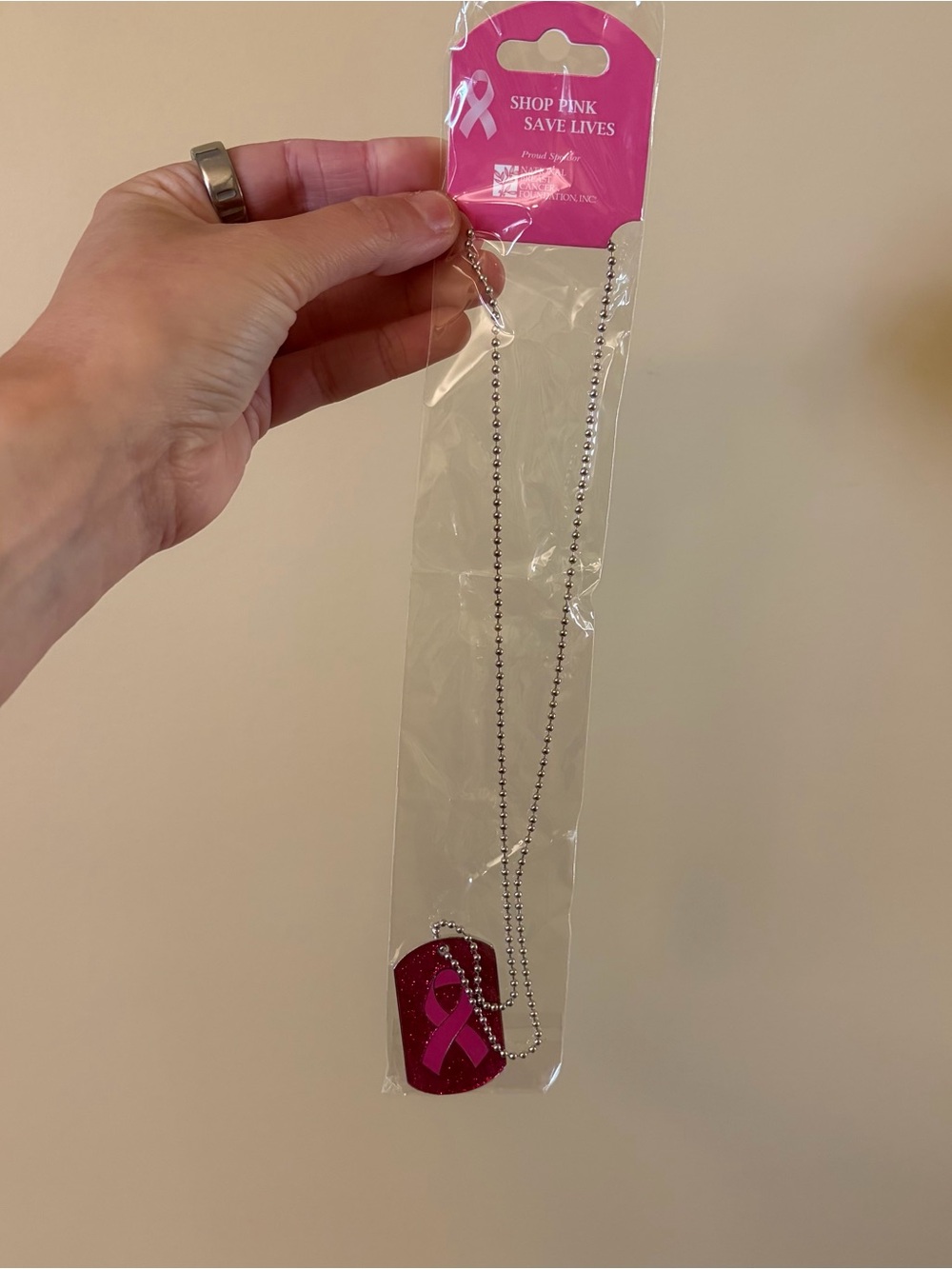 Breast Cancer Awareness dog tag necklace